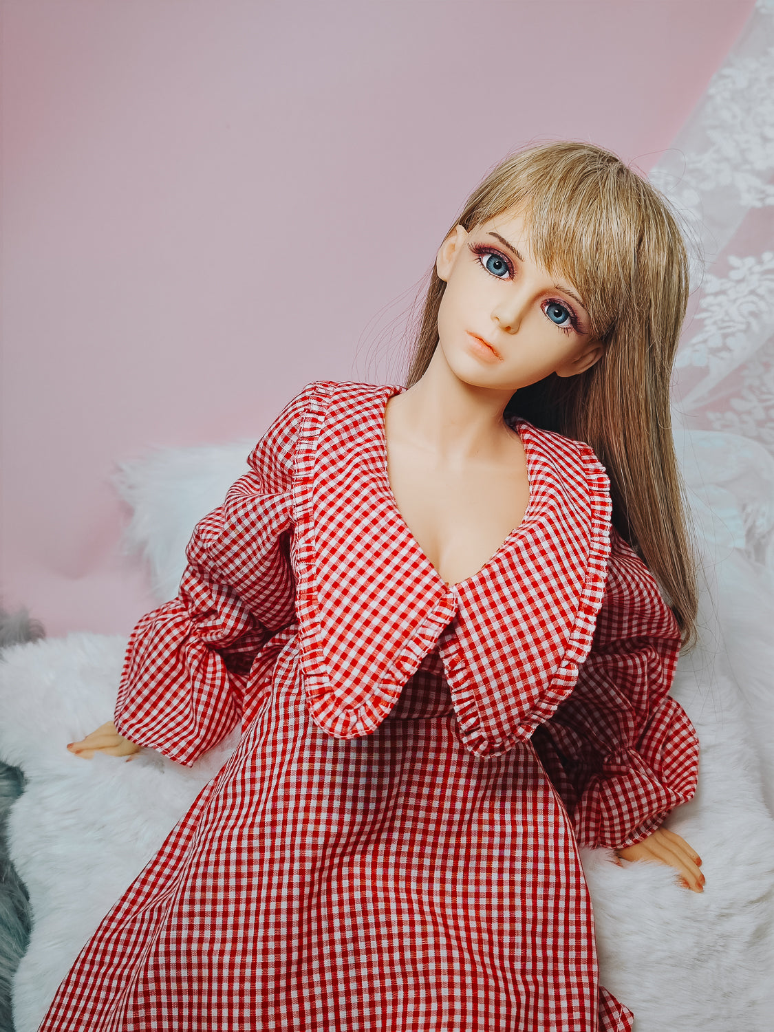 Red & White Plaid Skirt for 65/75/80cm dolls